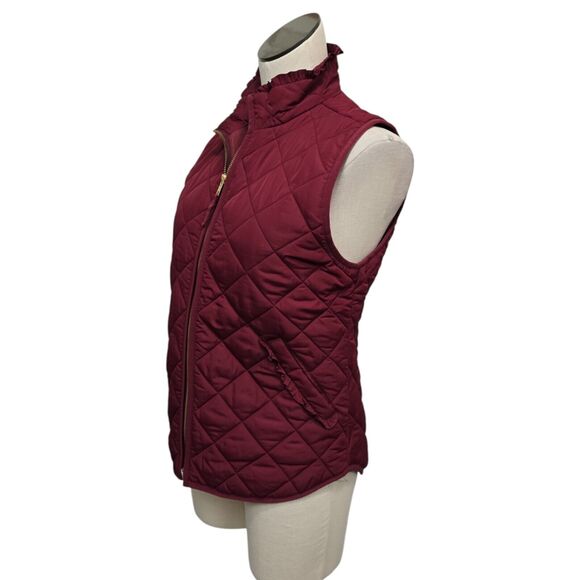J. Crew Mercantile Vest Women Size Small Quilted Cabernet Burgundy Full Zip - Picture 11 of 12